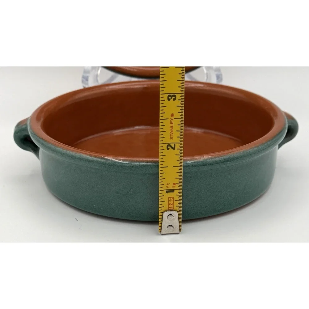 2 Peacock Teal Glazed Terracotta Casserole Dish 6